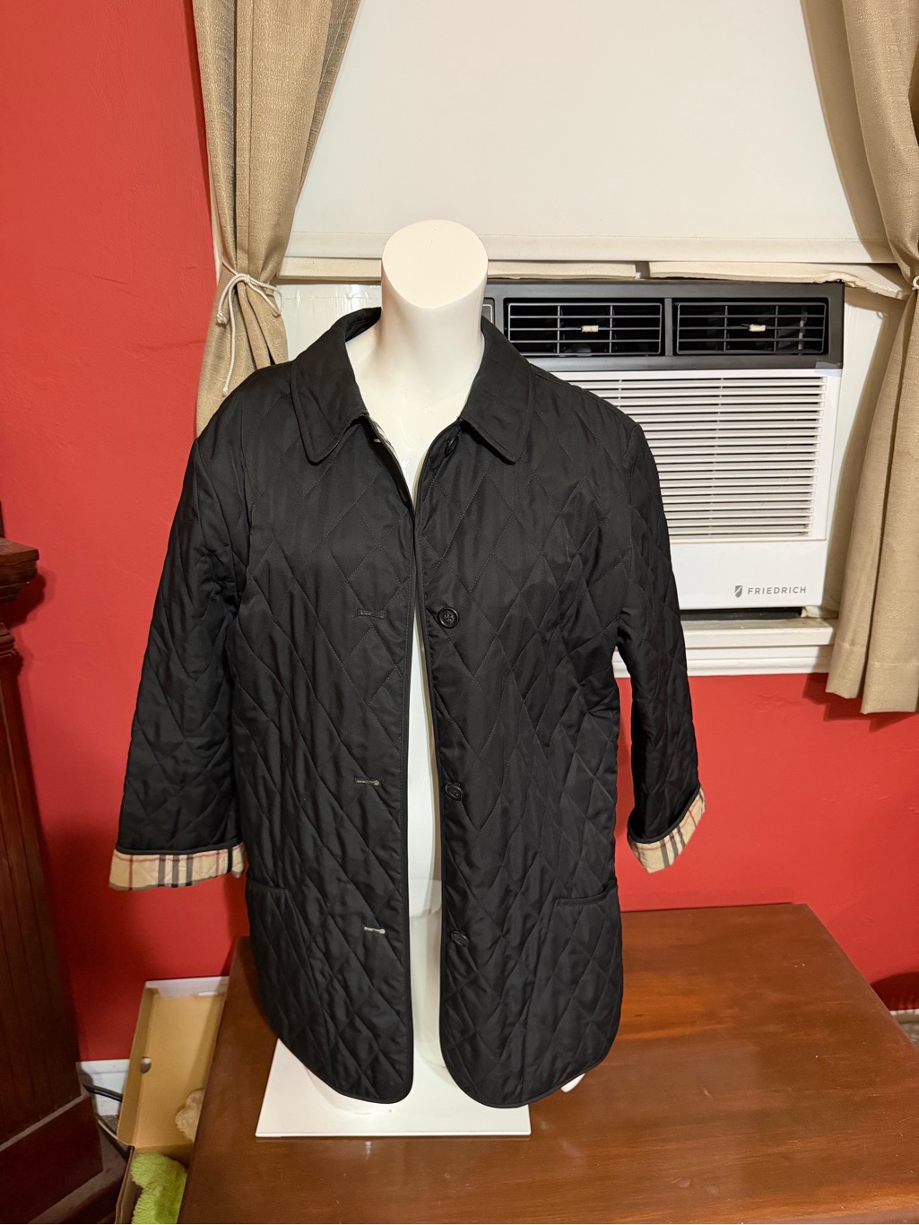Black Quilted Jacket With Plaid Cuff Detail